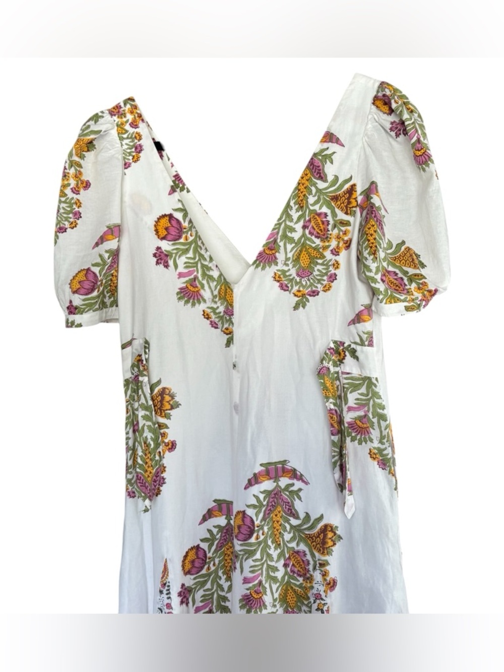 Alix of Bohemia Bianca Belle Hand-Printed Floral Midi Dress Small White Pink - Picture 7 of 10